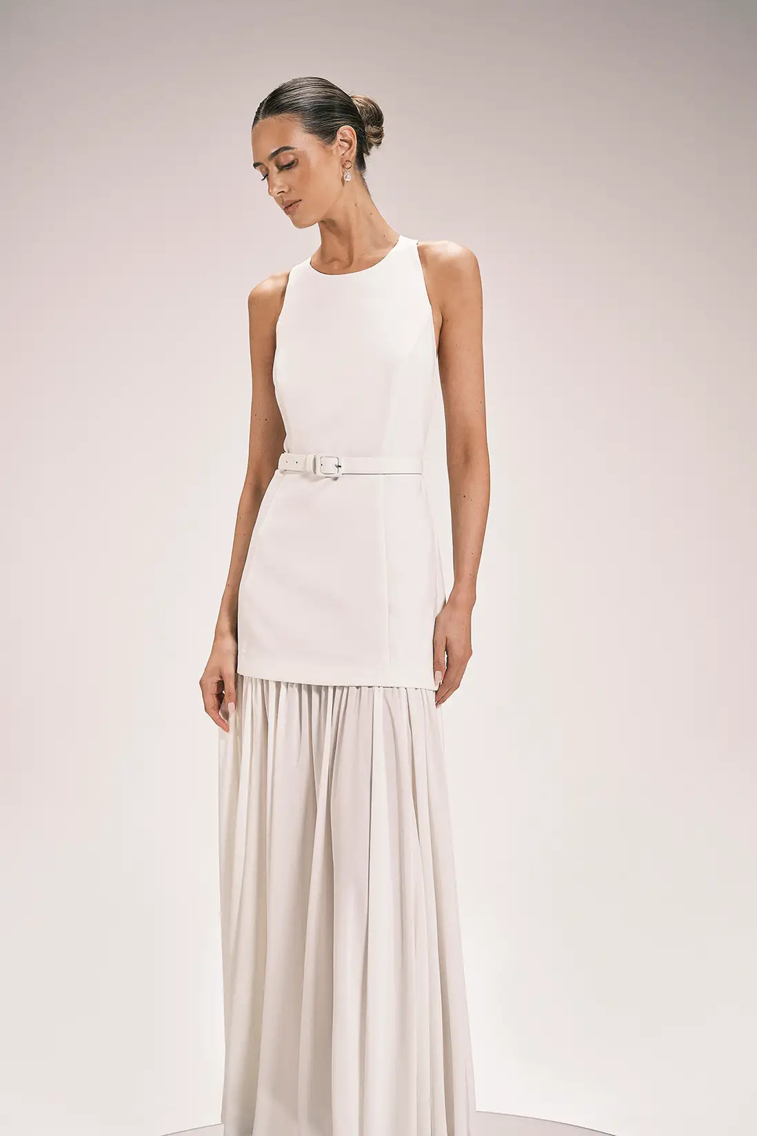 Pleated Skirt Detail Belted Maxi Dress | Karen Millen