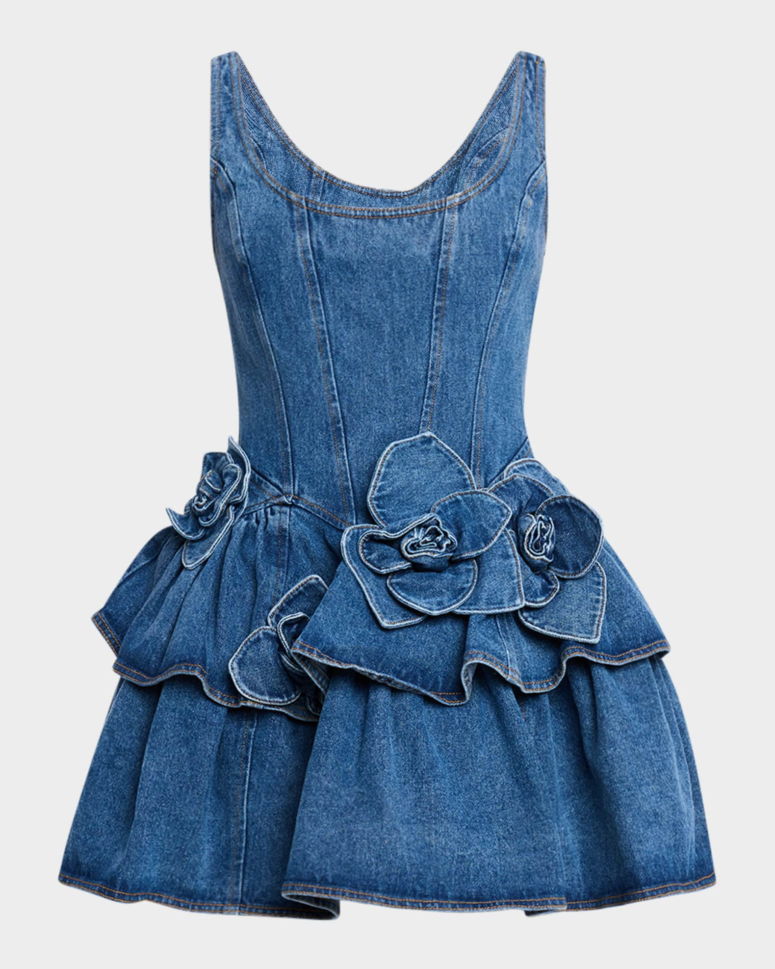 Devyn Denim Ruffle Mini Dress | Neiman Marcus