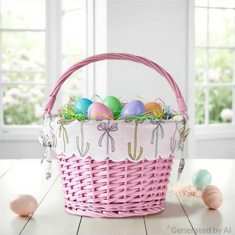 Round Willow Basket with Scalloped Bow Liner, Multicolor, 11.5" x 8", Easter by Way To Celebrate | Walmart (US)