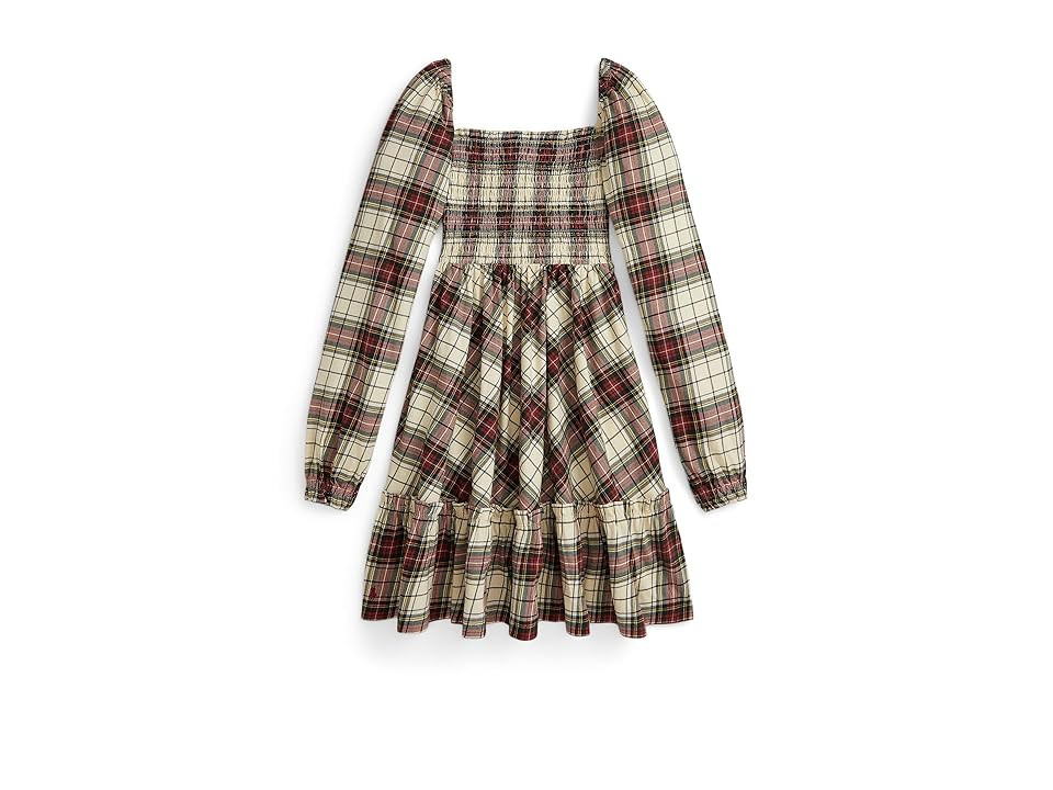 Polo Ralph Lauren Kids Plaid Ruffled Cotton Jersey Dress (Big Kid) Girl's Dress Cream Stewart Tartan : SM (7 Big Kid) | Zappos