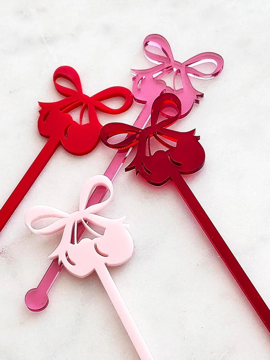 Galentines Cocktail Stirrers Bow Cherry Cocktail Stir Sticks Galentines Brunch Décor Valentines ... | Etsy (US)