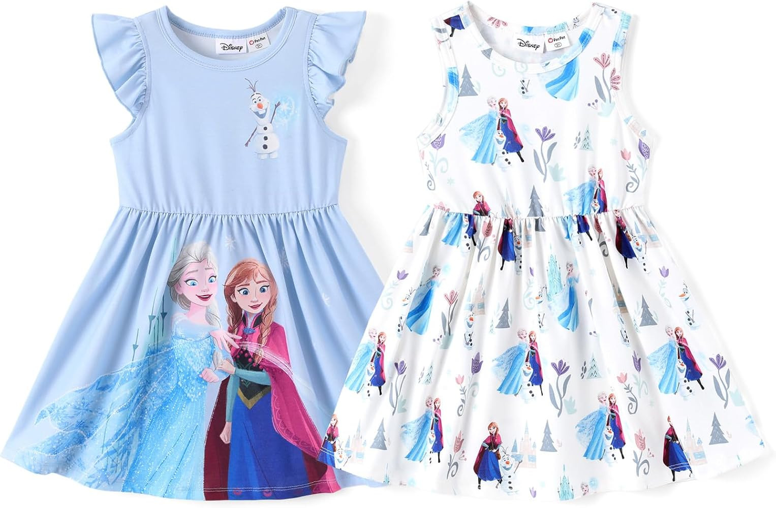Disney Frozen Elsa Princess Minnie Mouse Stitch Toddler Girl Dresses 2 Pack Short Ruffle Sleeve C... | Amazon (US)