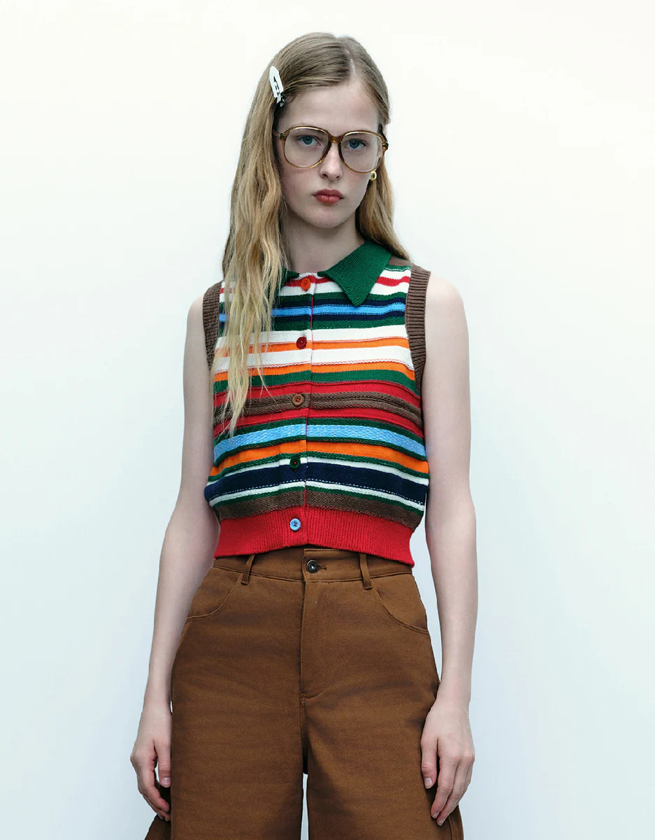 Striped Knitted Vest | Urban Revivo