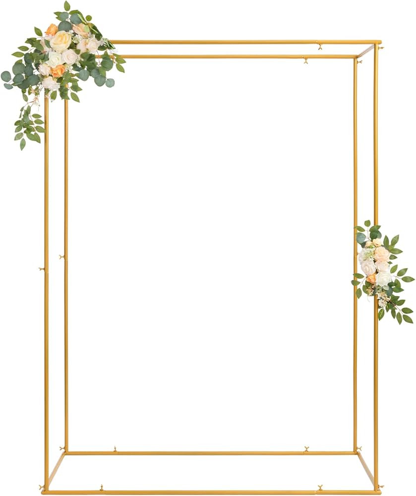 DOEWORKS 6.5 FT Gold Metal Wedding Arches Wedding Arch Backdrop Stand Ceremony Square Balloon Arc... | Amazon (US)