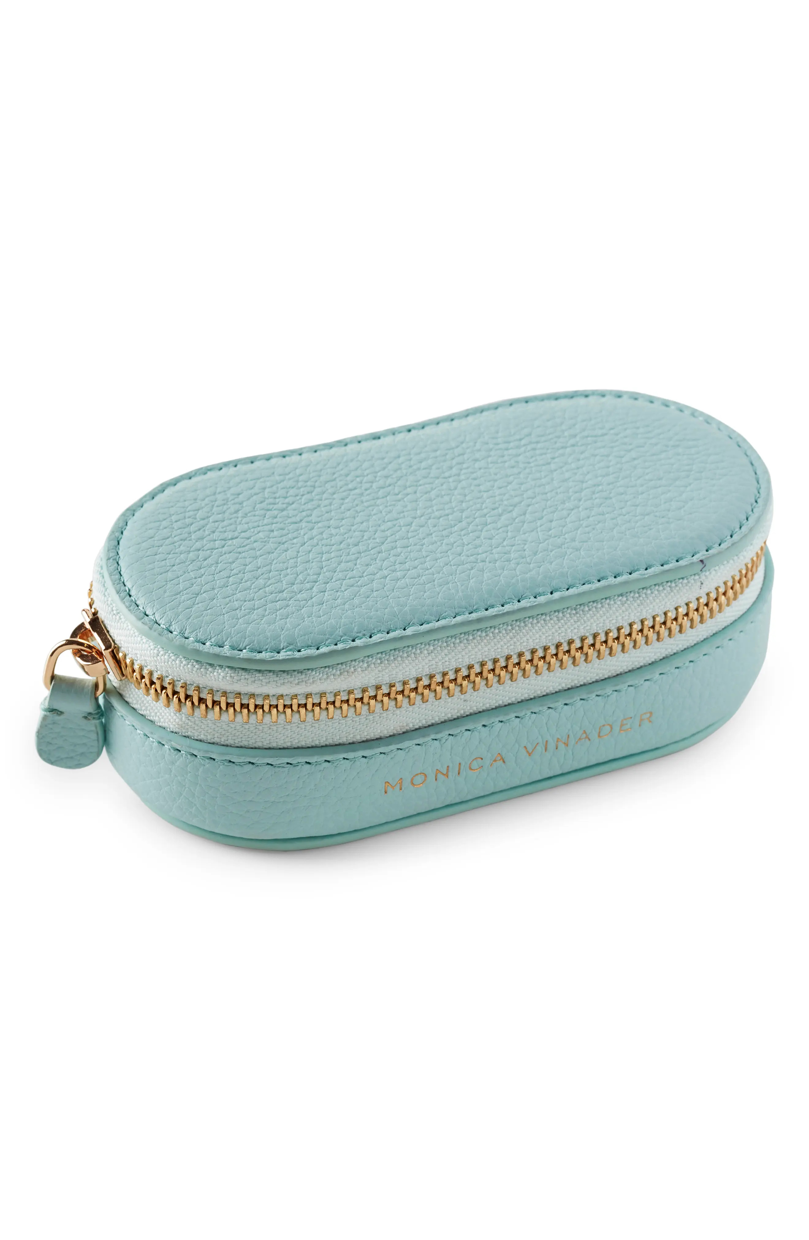 Monica Vinader Leather Mini Oval Trinket Box in Aqua at Nordstrom | Nordstrom