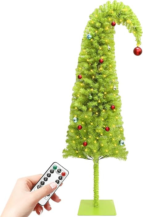 6FT Whimsical Lime Green Christmas Tree with 150 LED Timer Lights and Balls Ornament, Bendable Ar... | Amazon (US)