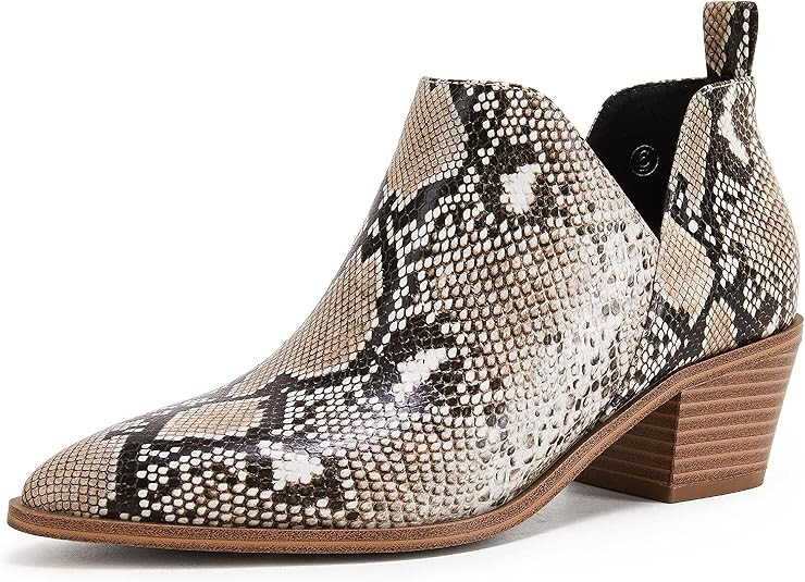 LAICIGO Womens Chunky Stacked Low Heel Ankle Boots V Cut Pointed Toe Animal Print Chelsea Booties | Amazon (US)