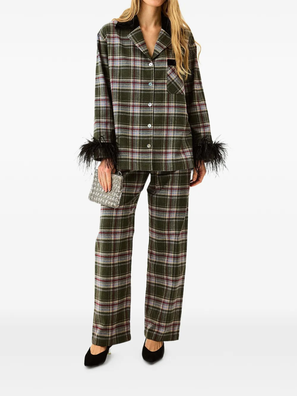 checked detachable-feathers pajama | Farfetch Global