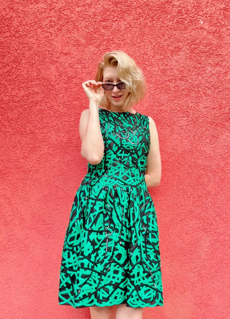 Oscar de la Renta Vintage Silk Dress \u2013 Green Black Sequins, Size 10, USA | Etsy (Global)