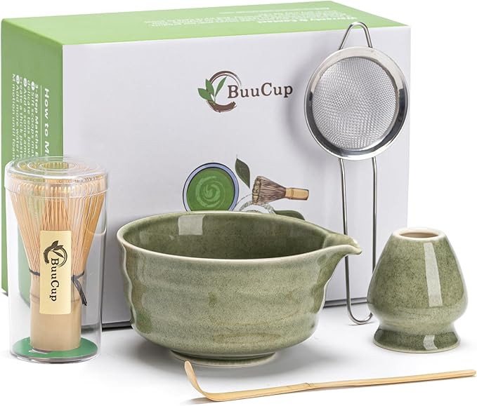 Matcha Whisk Set, Matcha Bowl with Spout, Matcha Whisk and Holder, Bamboo Matcha Scoop and Stainl... | Amazon (US)