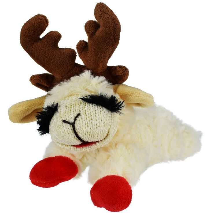 Multipet Holiday Lamb Chop with Antlers and Red Paws Dog Toy - 6" | Target