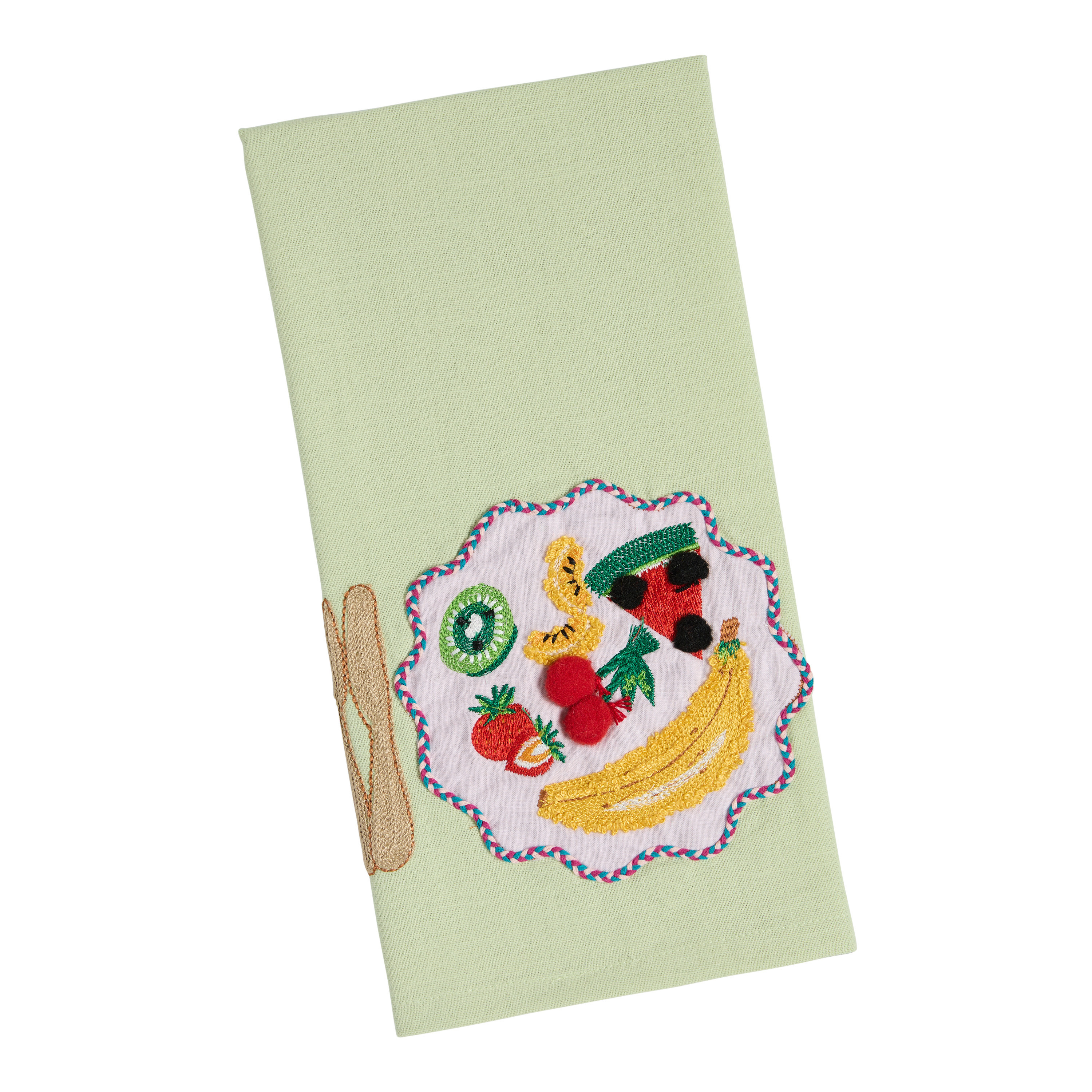 Green Fruit Plate Embroidered Kitchen Towel | World Market