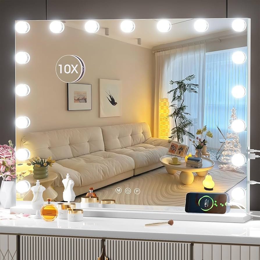 Hasipu Hollywood Vanity Mirror, 27.6" x 21.7" Mirror with Lights, Makeup Mirror with 17 Dimmable ... | Amazon (US)
