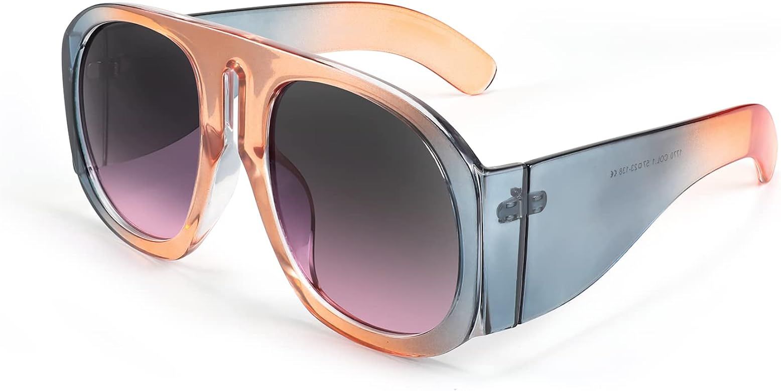 FEISEDY Oversized Aviator Round Sunglasses Women Multi Tinted Thick Frame Vintage Modern Shades B274 | Amazon (US)