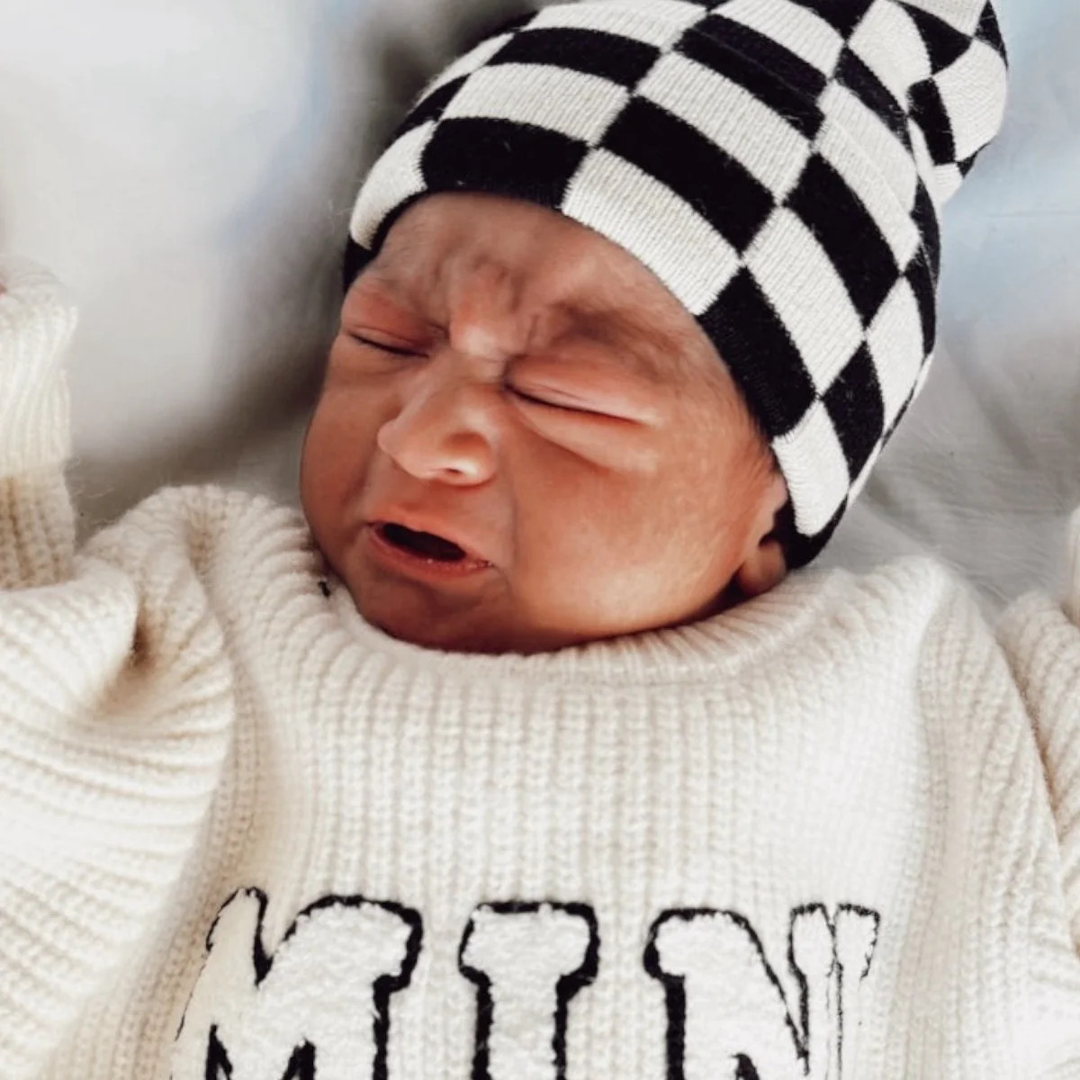 Baby's First Hat, Black/Sand Checkerboard | SpearmintLOVE