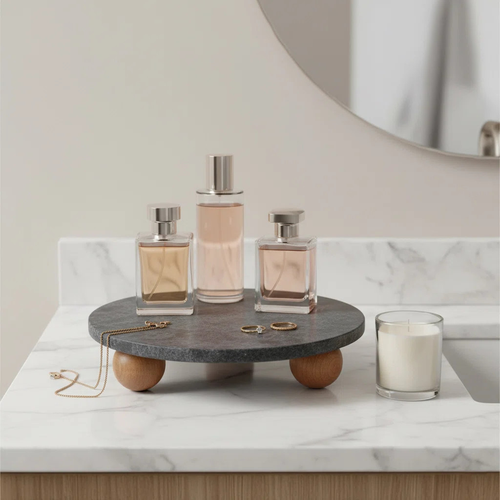 Round Marble Decorative Tray With Ball Feet - Stylish Coffee Table And Ottoman Tray For Home Deco... | Wayfair North America
