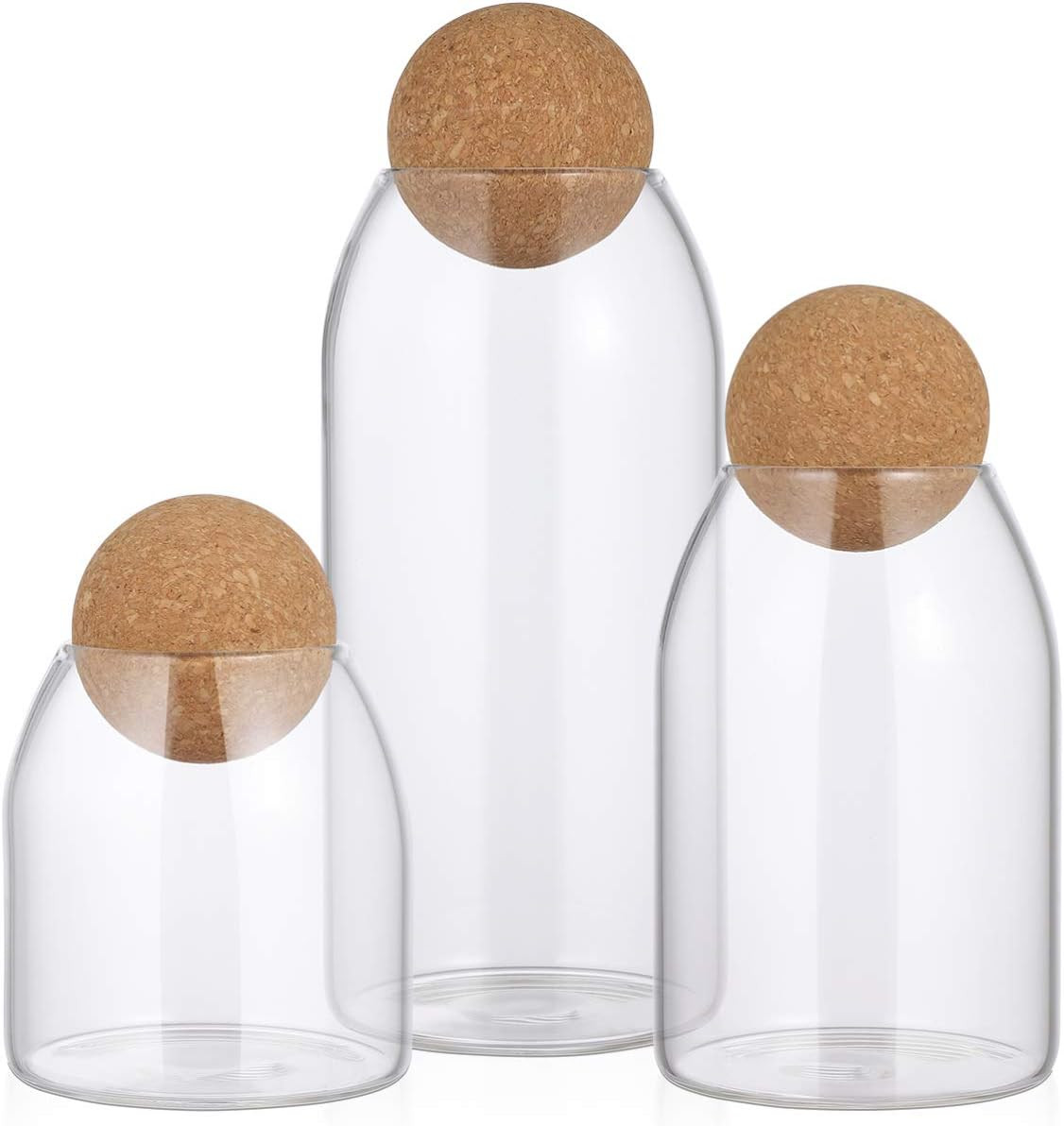 BESTonZON 3pcs Glass Storage Jar with Wood Lid Ball Clear Candy Jar Food Storage Canister for Ser... | Amazon (US)