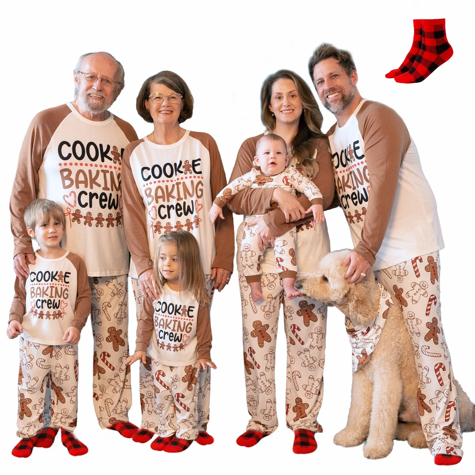 PatPat Christmas Pajamas Family Matching Gingerbread Long Sleeve Top & Pants & Socks Sleepwear Ki... | Walmart (US)