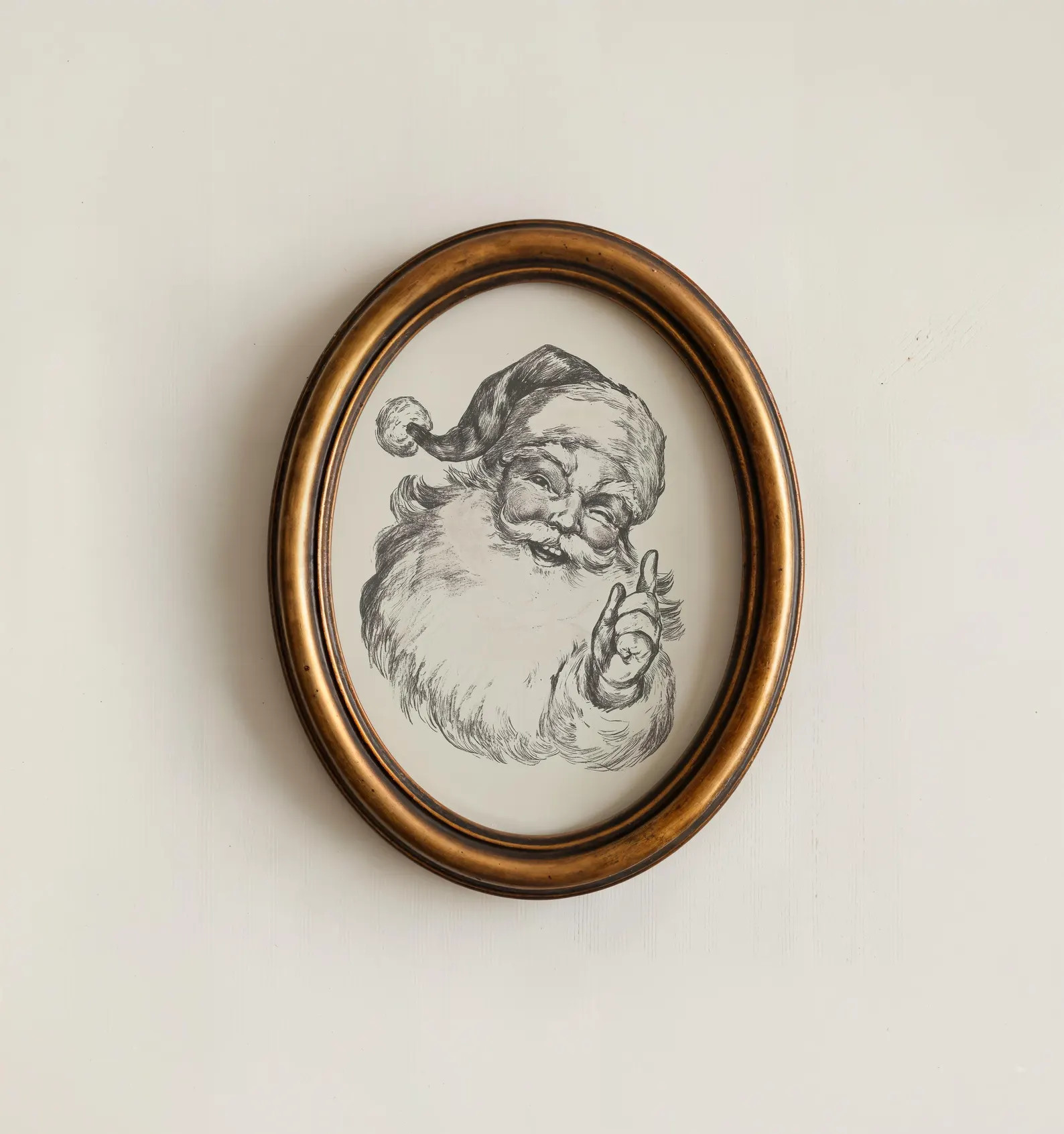 Vintage Santa Sketch Print, Retro Christmas Art, Black and White Holiday Wall Art - Etsy | Etsy (US)