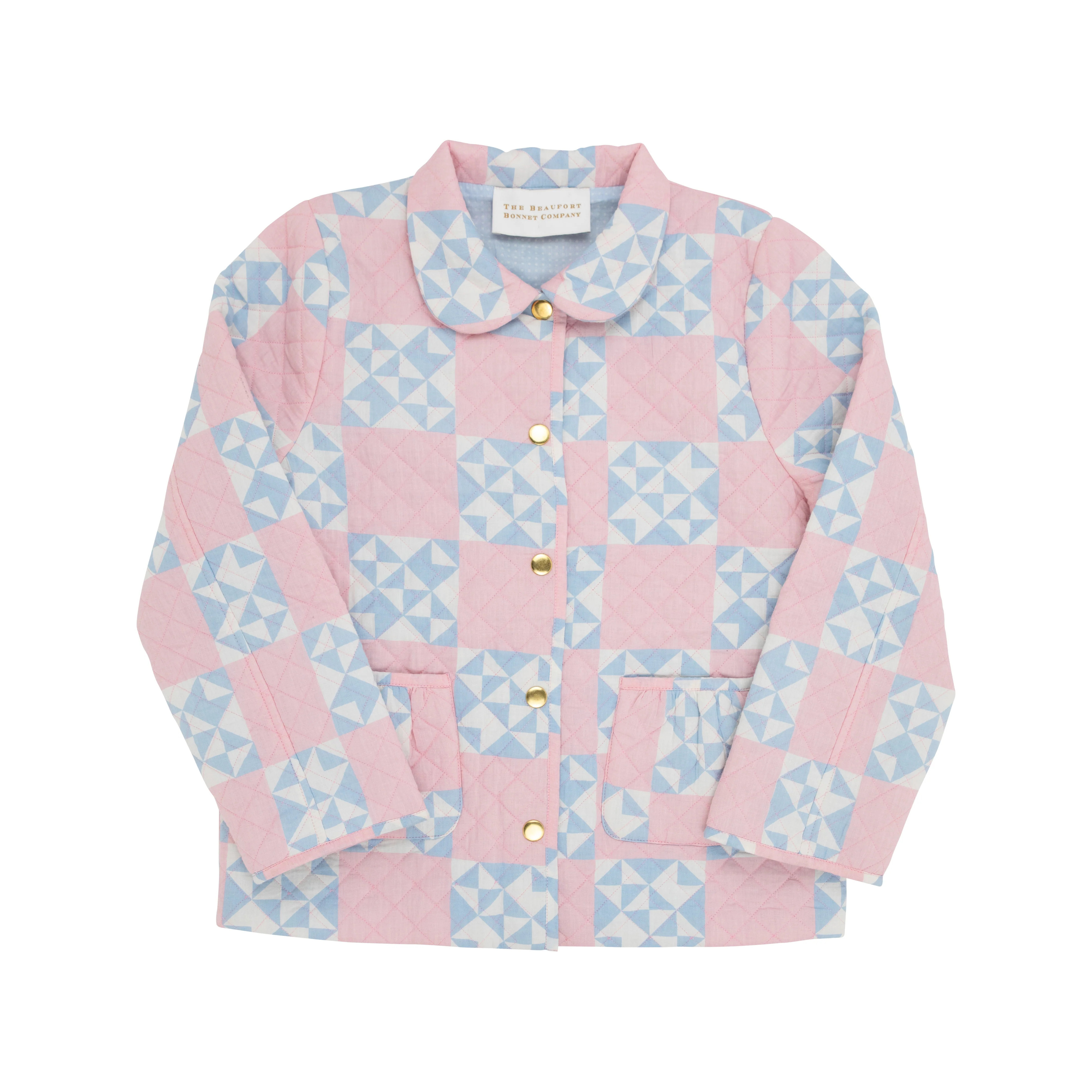 Kendall Quilted Coat - Cobble Court Quilt with Brass Buttons Microdot Lining | The Beaufort Bonnet Company