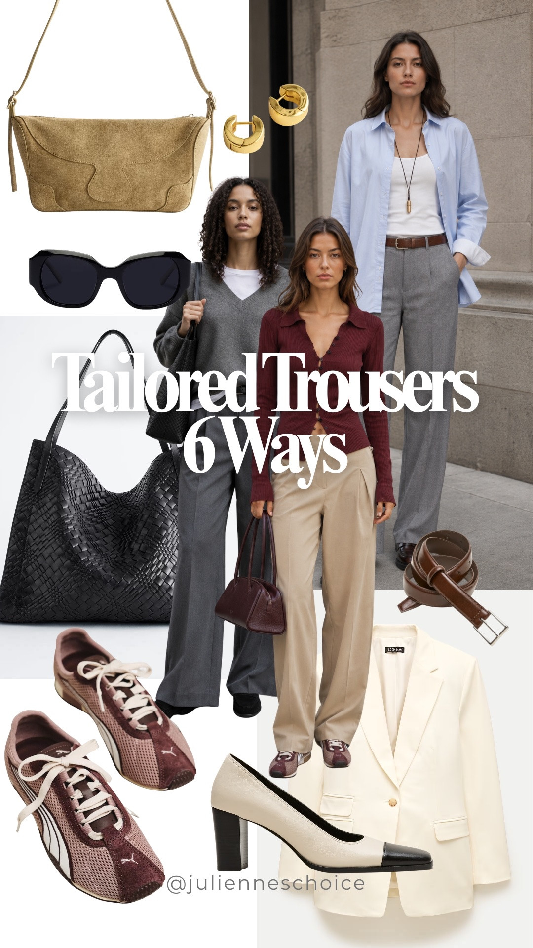 Tailored trousers, 6 ways 🤎

From polished suiting to relaxed knits and sneakers, these are easy outfit formulas to take into early fall.✨julienneschoice

#WorkOutfits
#BusinessCasualOutfits #OfficeChic #LTKStyleTip
#LTKFinds

#LTKootd #LTKSeasonal #LTKWorkwear