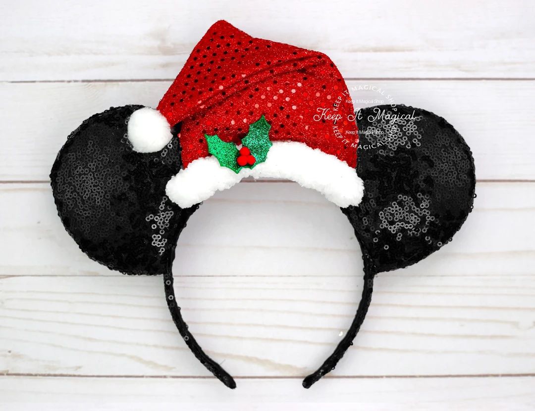 Christmas Minnie Mouse Ears Santa Hat Mickey Ears Christmas - Etsy | Etsy (US)