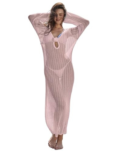 Leoparts Women's Knitted Swimsuit Cover Up 3D Floral Hollow Out Open Back Tie-Up Maxi Dress Beachwear Coverup Dresses | Amazon (US)