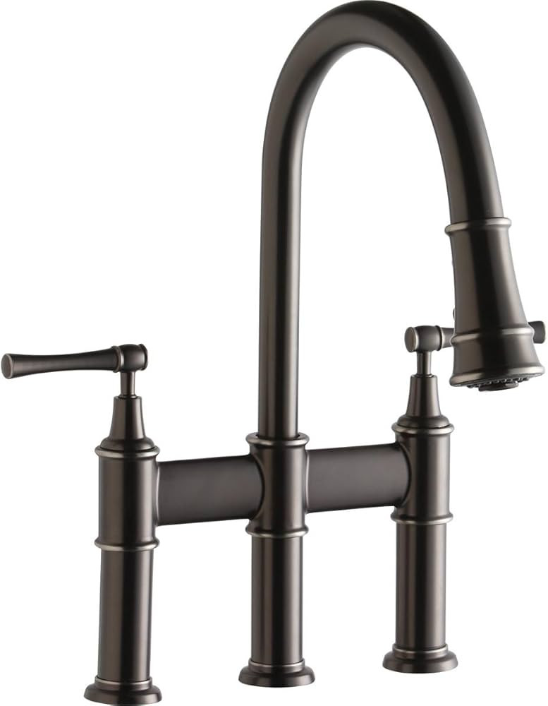 Elkay LKEC2037AS Explore Antique Steel Double Lever Pull-down Spray Bridge Faucet | Amazon (US)