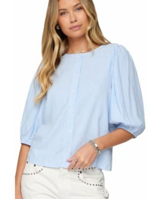 Women's Pinstripe Linen Look Button Up Shirt | Macy's