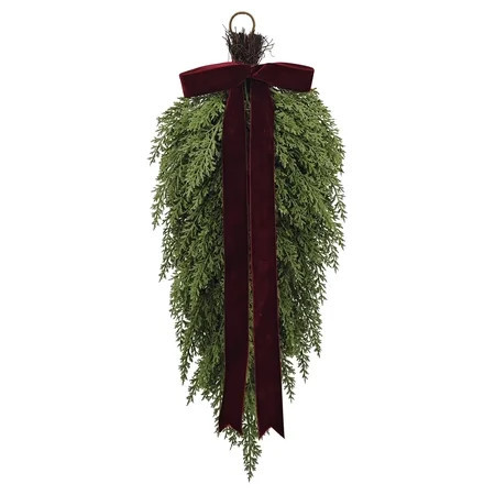 My Texas House Natural Feel Cedar Artificial Christmas Swag with Velvet Bow, Green and Red, 28" | Walmart (US)