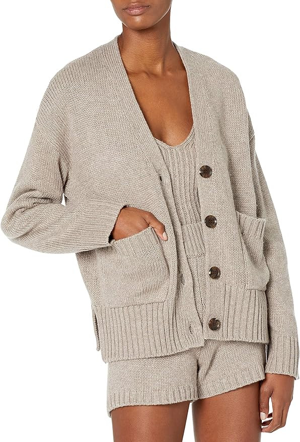 Amazon.com: The Drop Women's Brigitte Chunky Button Front Pocket Ribbed Cardigan, Heather Mushroo... | Amazon (US)