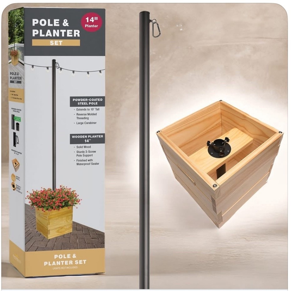 #planter #planterbox #poleplanter #bistrolights #patio #patiodecor #planterboxes 