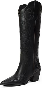 iiimmu Cowgirl Boots Women Knee High Vintage Cowboy Boots with Floral Embroidered Classic Pull On... | Amazon (US)