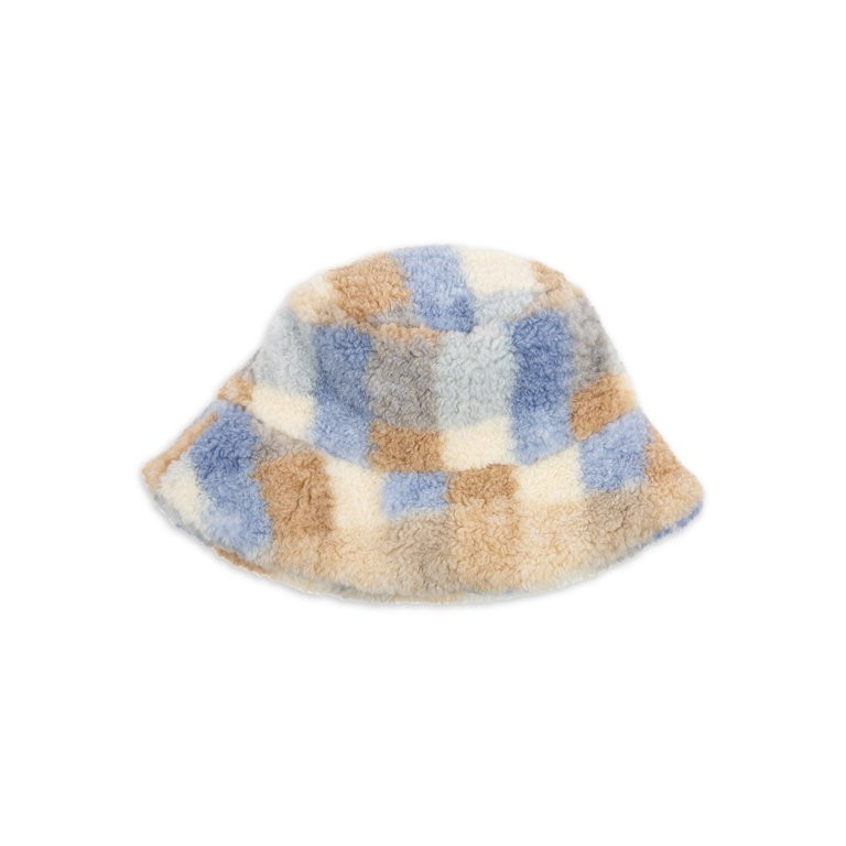 Time and Tru Teddy Sherpa Bucket Hat Plaid Pattern Neutral Color One Size | Walmart (US)