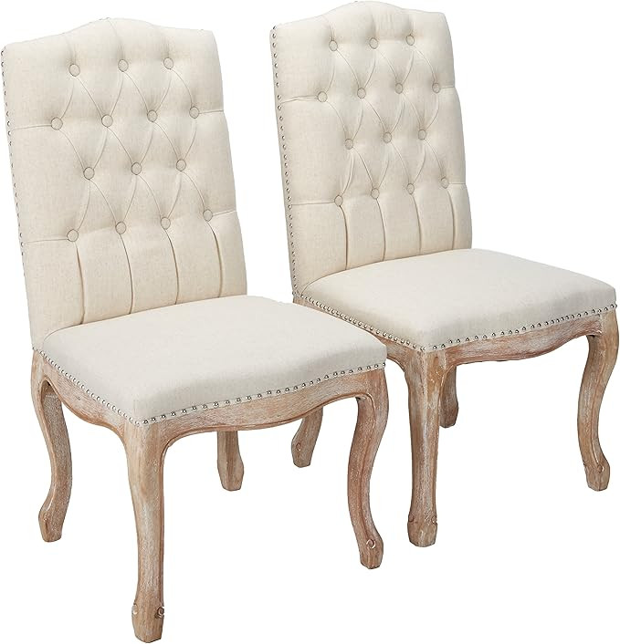 Christopher Knight Home Jolie Tufted Fabric Weathered Hardwood Dining Chairs, 2-Pcs Set, Beige | Amazon (US)
