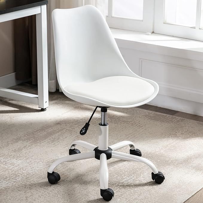Janoray Modern Desk Chair, Swivel Rolling Home Office Task Chair Cute Computer Chair Armless PU L... | Amazon (US)