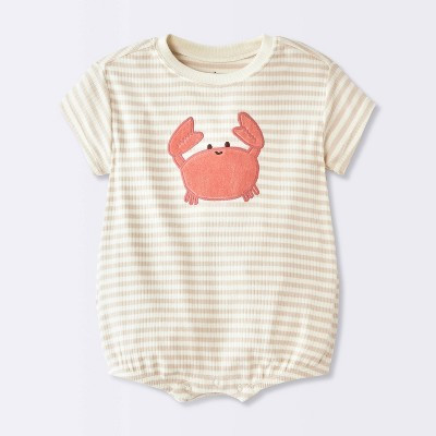 Baby Boys' Striped Crab Ribbed Romper - Cloud Island™ Cream 6-9M | Target