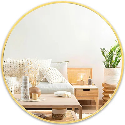 Gold Circle Wall Mirror - 18 Inch Round Mirror With Matte Gold Frame For Bathroom, Living Room, Bedroom, Entryway - High-Definition Glass, Modern Deco | Wayfair North America
