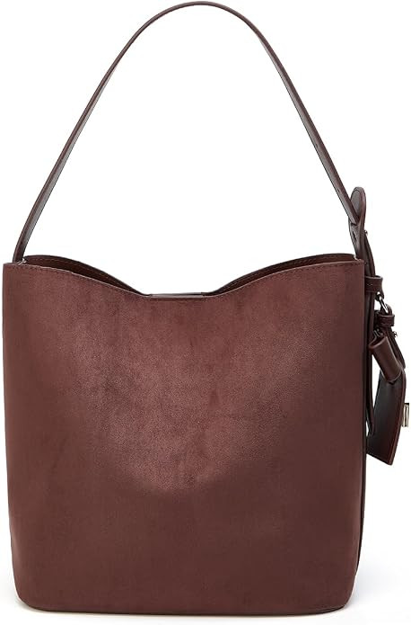 Faux Suede Shoulder Bag for Women Vintage Suede Bucket Handbag Small Work Crossbody Purse Tote Sa... | Amazon (US)