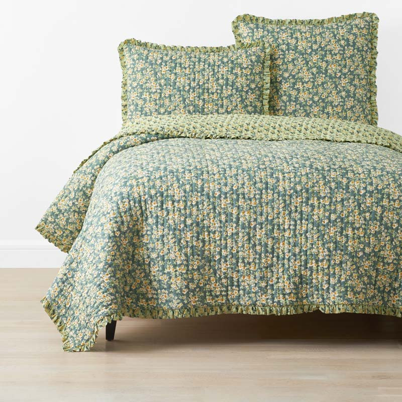 Suhana Reversible Ruffle Quilt - Green, Full/Queen | The Company Store