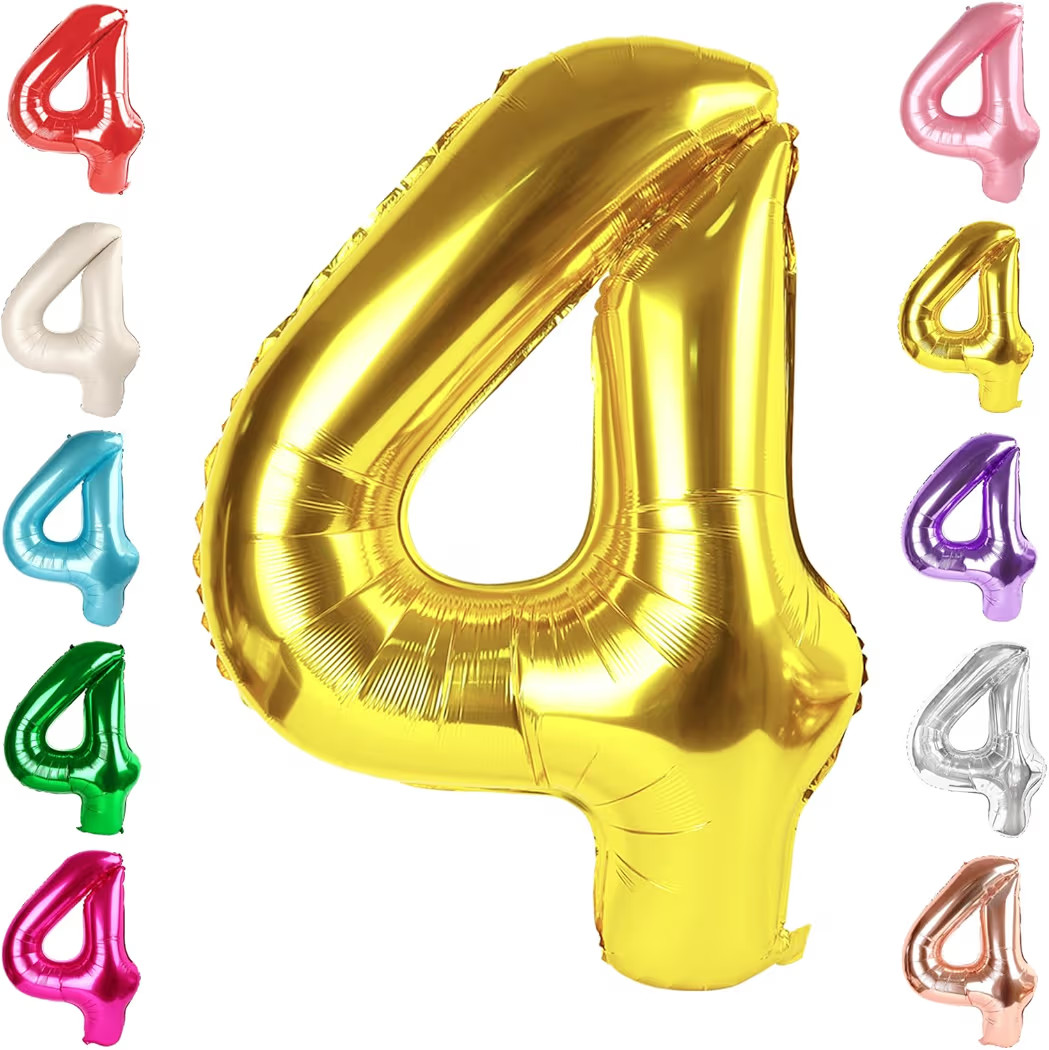 40 Inch Large Numbers Balloon, 4 Gold Ballon for 4th 14 40 44 Birthday Party, Balloon 4 Number fo... | Amazon (US)
