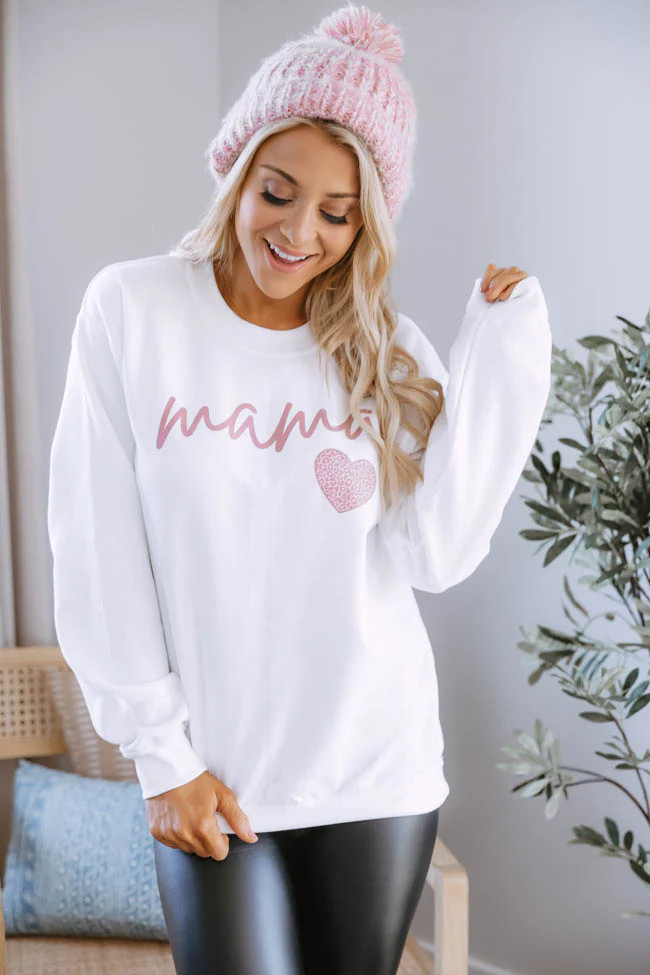 Mama Script Mauve Animal Print White Graphic Sweatshirt | Pink Lily