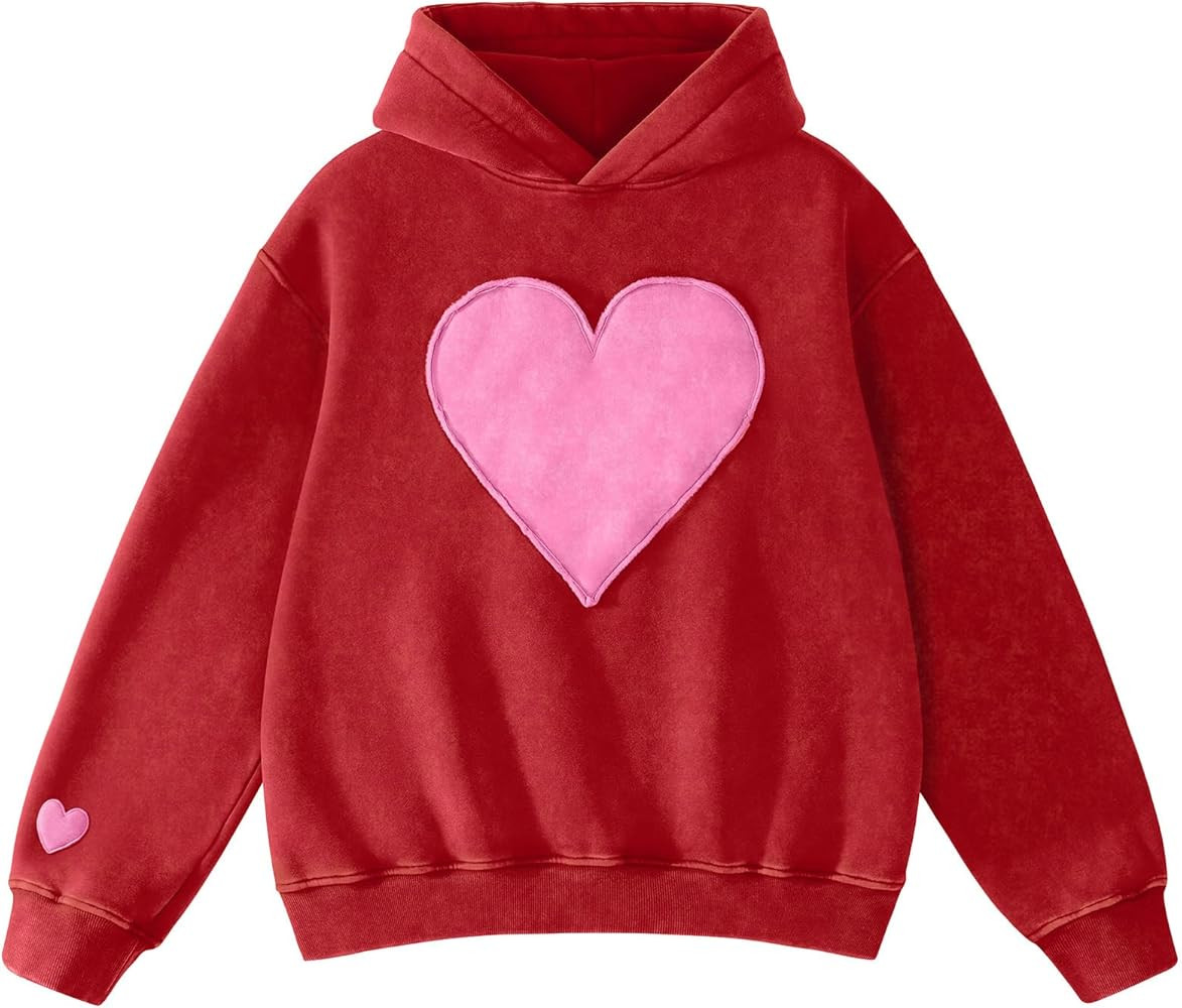FAIABLE Womens Oversized Heart Patch Couples Hoodies Sweatshirts Heavyweight Vintage Fleece Hoodi... | Amazon (US)