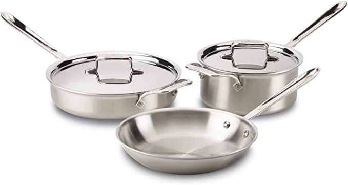 All-Clad BD005705 D5 Stainless Steel 5-Ply Bonded Dishwasher Safe Cookware Set, 5-Piece, Silver | Amazon (US)