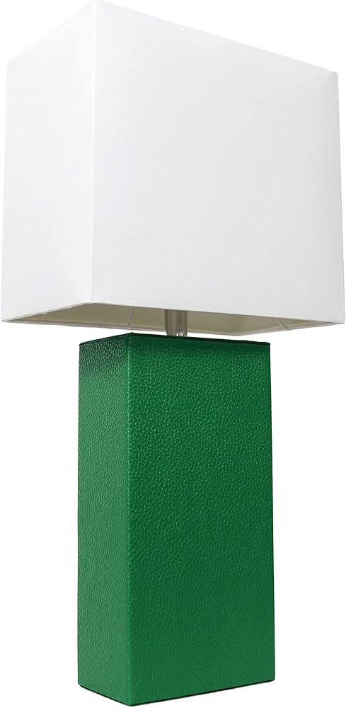 Elegant Designs LT1025-GRN Modern Genuine Leather Table Lamp with White Fabric Shade, Green | Amazon (US)