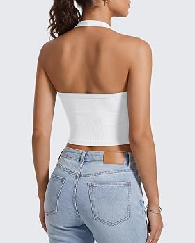 G4Free Ribbed Halter Crop Tank Tops Backless Going Out Camisoles Open Back Y2K Slim Fit Cropped C... | Amazon (US)