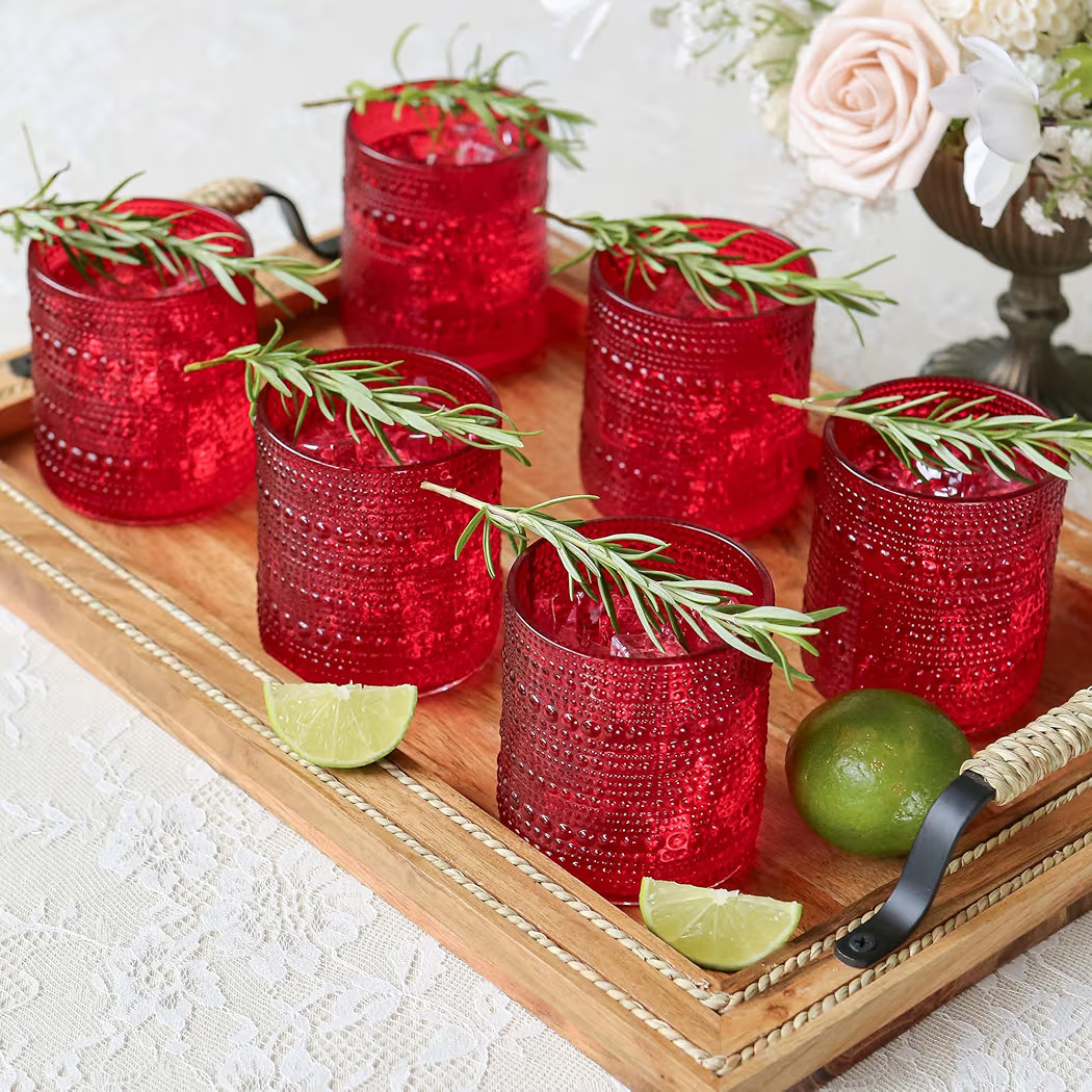 Kate Aspen Red Hobnail Vintage Drinking Glasses Set of 6-10 oz Beaded Glassware for Cocktails, Te... | Amazon (US)