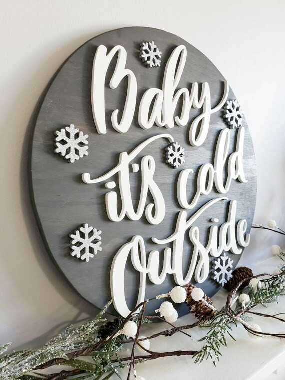 3D Wood Christmas baby its cold outside grey silver glitter white decor farmhouse porch sign deco... | Etsy (US)
