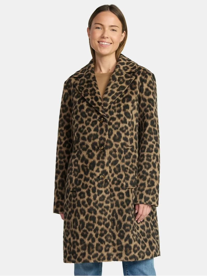 Time & Tru Women's & Women's Plus Faux Wool Boyfriend Coat, Sizes XS-3X | Walmart (US)