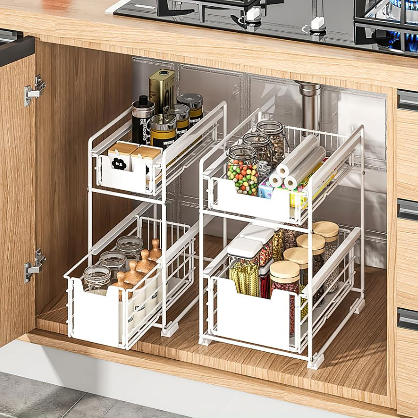 MAXCOOK 2 Tier Sliding Cabinet Basket Organizer Multifunctional Storage Organizer Holder, Under Sink | Amazon (US)